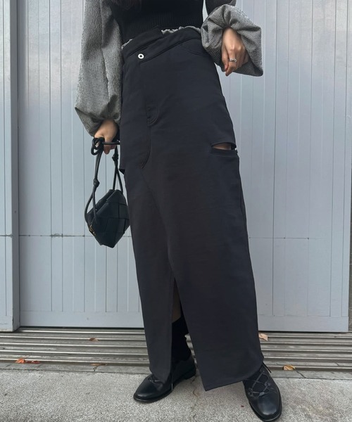 WILLFULLY（ウィルフリー）の「back bi color patchwork remake sweat SK（スカート・レディース・ヘザーグレー/ブラック・S/M）」の9枚目の写真