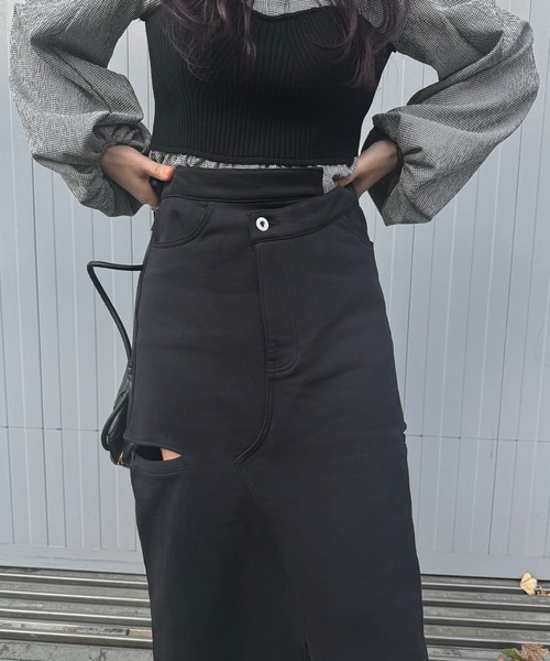 WILLFULLY（ウィルフリー）の「back bi color patchwork remake sweat SK（スカート・レディース・ヘザーグレー/ブラック・S/M）」の10枚目の写真