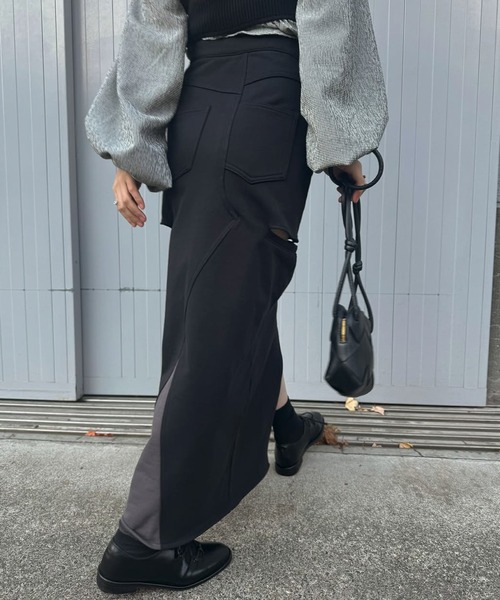 WILLFULLY（ウィルフリー）の「back bi color patchwork remake sweat SK（スカート・レディース・ヘザーグレー/ブラック・S/M）」の13枚目の写真