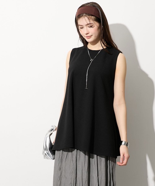 slattgir(スラットジール)の「高身長 ふくれジャガードノースリーブフレアトップス(イージーケア・接触冷感・UVカット)(トールサイズ)(Tシャツ/カットソー・レディース・ライトグレー/ブラック/ロイヤルブルー・T5L/T4L/T3L/TLL/TL/TM)」の14枚目の写真