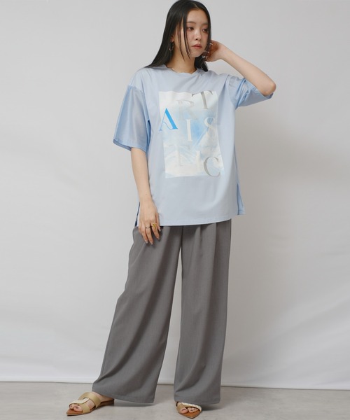 palm RICHE(ポームリシュ)の「異素材袖プリントT(Tシャツ/カットソー・レディース・サックスブルー/ブラック/オフホワイト・M)」の11枚目の写真
