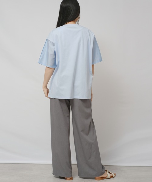 palm RICHE(ポームリシュ)の「異素材袖プリントT(Tシャツ/カットソー・レディース・サックスブルー/ブラック/オフホワイト・M)」の13枚目の写真