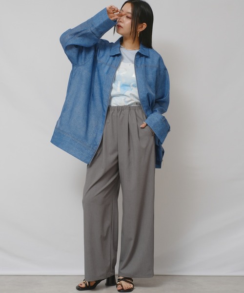 palm RICHE(ポームリシュ)の「異素材袖プリントT(Tシャツ/カットソー・レディース・サックスブルー/ブラック/オフホワイト・M)」の14枚目の写真