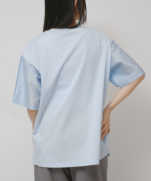 palm RICHE(ポームリシュ)の「異素材袖プリントT(Tシャツ/カットソー・レディース・サックスブルー/ブラック/オフホワイト・M)」の7枚目の写真