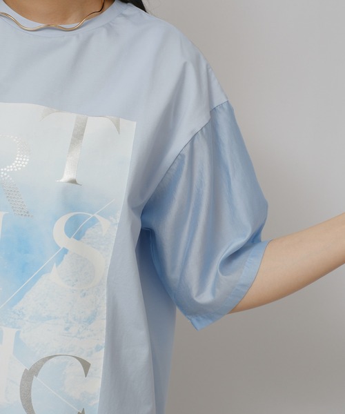 palm RICHE(ポームリシュ)の「異素材袖プリントT(Tシャツ/カットソー・レディース・サックスブルー/ブラック/オフホワイト・M)」の9枚目の写真