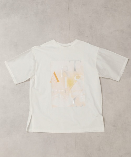 palm RICHE(ポームリシュ)の「異素材袖プリントT(Tシャツ/カットソー・レディース・サックスブルー/ブラック/オフホワイト・M)」の4枚目の写真