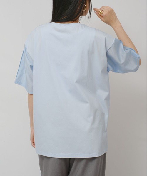 palm RICHE(ポームリシュ)の「異素材袖プリントT(Tシャツ/カットソー・レディース・サックスブルー/ブラック/オフホワイト・M)」の8枚目の写真