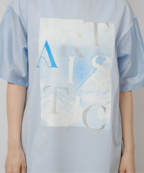 palm RICHE(ポームリシュ)の「異素材袖プリントT(Tシャツ/カットソー・レディース・サックスブルー/ブラック/オフホワイト・M)」の15枚目の写真