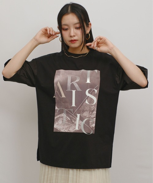palm RICHE(ポームリシュ)の「異素材袖プリントT(Tシャツ/カットソー・レディース・サックスブルー/ブラック/オフホワイト・M)」の17枚目の写真