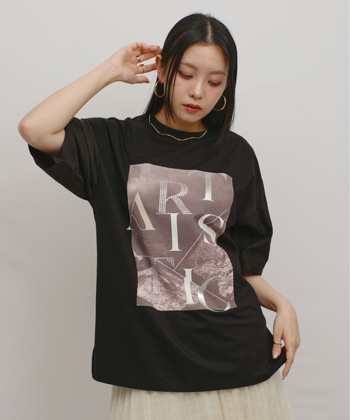 palm RICHE(ポームリシュ)の「異素材袖プリントT(Tシャツ/カットソー・レディース・サックスブルー/ブラック/オフホワイト・M)」の18枚目の写真