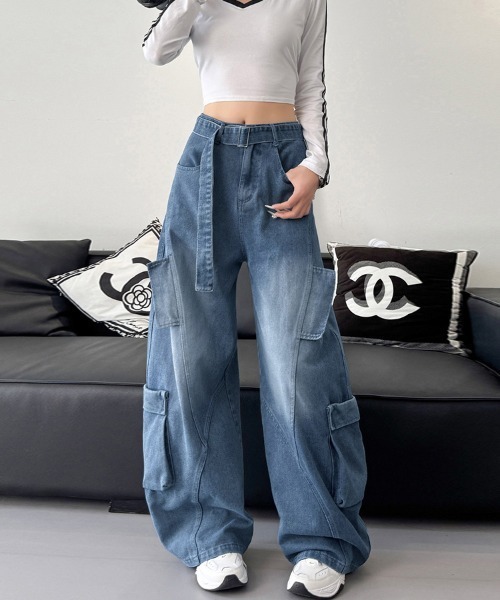 ReRe(リリ)の「カーゴデザインワイドデニムパンツ(デニムパンツ・レディース・ブラック/ブルー・X-LARGE/LARGE/MEDIUM/SMALL)」の16枚目の写真