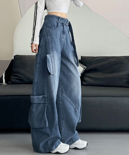 ReRe(リリ)の「カーゴデザインワイドデニムパンツ(デニムパンツ・レディース・ブラック/ブルー・X-LARGE/LARGE/MEDIUM/SMALL)」の17枚目の写真