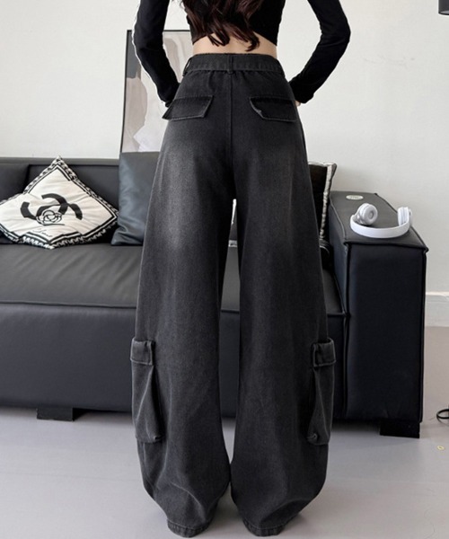 ReRe(リリ)の「カーゴデザインワイドデニムパンツ(デニムパンツ・レディース・ブラック/ブルー・X-LARGE/LARGE/MEDIUM/SMALL)」の8枚目の写真
