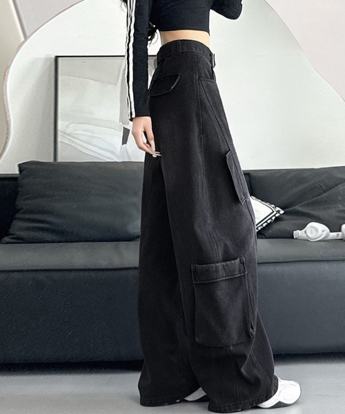 ReRe(リリ)の「カーゴデザインワイドデニムパンツ(デニムパンツ・レディース・ブラック/ブルー・X-LARGE/LARGE/MEDIUM/SMALL)」の9枚目の写真
