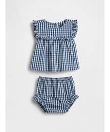 GAP（ギャップ）の「ギンガムチェック デニム ラッフルフリル コーデセット (ベビー)（セットアップ）」