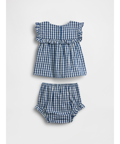 GAP（ギャップ）の「ギンガムチェック デニム ラッフルフリル コーデセット (ベビー)（セットアップ・キッズ・ネイビー・90cm/80ｃｍ/70cm/60cm）」の2枚目の写真