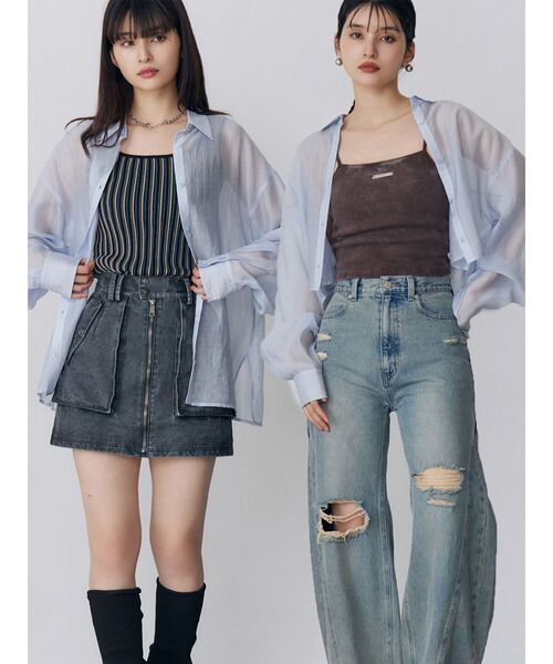 MURUA（ムルーア）の「マットシアーシャツ（シャツ/ブラウス・レディース・その他/ブラック/ホワイト/その他2/ブルー・2/1）」の3枚目の写真