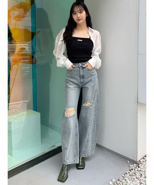 MURUA（ムルーア）の「マットシアーシャツ（シャツ/ブラウス・レディース・その他/ブラック/ホワイト/その他2/ブルー・2/1）」の6枚目の写真