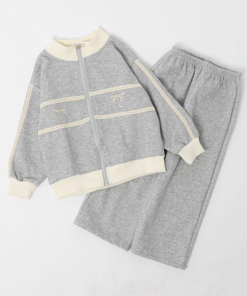 URBAN CHERRY(アーバンチェリー)の「【2点セット】バイカラーフロントリボンデザインジップトップス+ストレートパンツ(パーカー・キッズ・ブラック/グレー・150cm/140cm/130cm/120cm/110cm)」の11枚目の写真