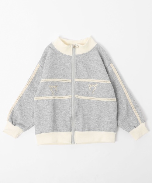 URBAN CHERRY(アーバンチェリー)の「【2点セット】バイカラーフロントリボンデザインジップトップス+ストレートパンツ(パーカー・キッズ・ブラック/グレー・150cm/140cm/130cm/120cm/110cm)」の12枚目の写真