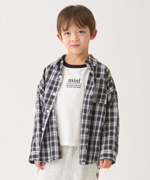 minimal（ミニマル）の「【インナーセット】長袖チェックシャツ（シャツ/ブラウス・キッズ・ラベンダー/サックスブルー/ブラック・130cm/120cm/110cm/100cm/140cm）」の2枚目の写真