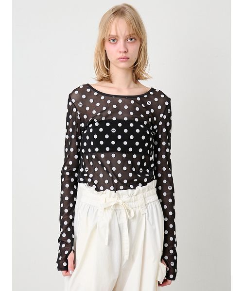 SORIN(ソリン )の「Flocky Dot Long Sleeves Top/フロッキードット ロングスリーブトップ(Tシャツ/カットソー・レディース・ホワイト/ブラック・38)」の2枚目の写真