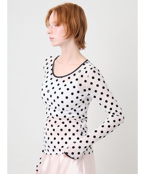 SORIN(ソリン )の「Flocky Dot Long Sleeves Top/フロッキードット ロングスリーブトップ(Tシャツ/カットソー・レディース・ホワイト/ブラック・38)」の14枚目の写真