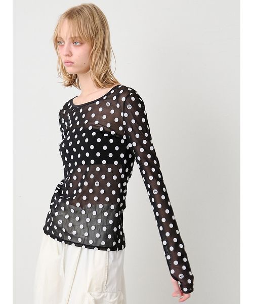 SORIN(ソリン )の「Flocky Dot Long Sleeves Top/フロッキードット ロングスリーブトップ(Tシャツ/カットソー・レディース・ホワイト/ブラック・38)」の3枚目の写真