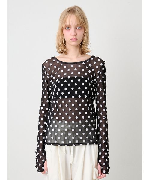 SORIN(ソリン )の「Flocky Dot Long Sleeves Top/フロッキードット ロングスリーブトップ(Tシャツ/カットソー・レディース・ホワイト/ブラック・38)」の9枚目の写真