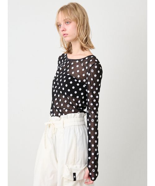 SORIN(ソリン )の「Flocky Dot Long Sleeves Top/フロッキードット ロングスリーブトップ(Tシャツ/カットソー・レディース・ホワイト/ブラック・38)」の10枚目の写真