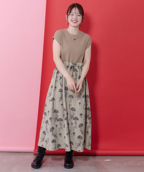 ScoLar(スカラー)の「161631:ネコorクラゲ柄×テレコ素材 ノースリーブワンピース(ワンピース・レディース・ブラック/ベージュ・M)」の3枚目の写真