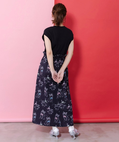ScoLar(スカラー)の「161631:ネコorクラゲ柄×テレコ素材 ノースリーブワンピース(ワンピース・レディース・ブラック/ベージュ・M)」の13枚目の写真