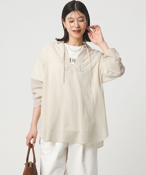 green label relaxing（グリーンレーベルリラクシング）の「【WEB限定】＜at ease＞シアー スキッパー シャツ（シャツ/ブラウス・レディース・ピンク/ダークブラウン/ナチュラル・FREE）」の3枚目の写真