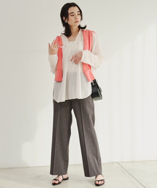 green label relaxing（グリーンレーベルリラクシング）の「【WEB限定】＜at ease＞シアー スキッパー シャツ（シャツ/ブラウス・レディース・ピンク/ダークブラウン/ナチュラル・FREE）」の5枚目の写真