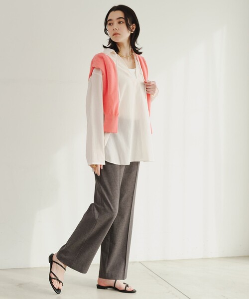 green label relaxing（グリーンレーベルリラクシング）の「【WEB限定】＜at ease＞シアー スキッパー シャツ（シャツ/ブラウス・レディース・ピンク/ダークブラウン/ナチュラル・FREE）」の6枚目の写真