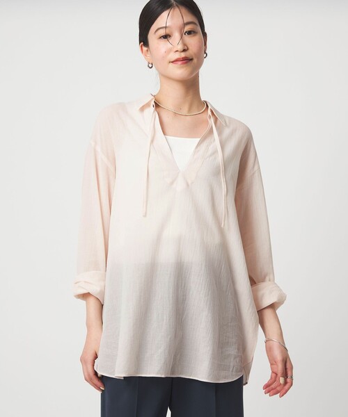 green label relaxing（グリーンレーベルリラクシング）の「【WEB限定】＜at ease＞シアー スキッパー シャツ（シャツ/ブラウス・レディース・ピンク/ダークブラウン/ナチュラル・FREE）」の7枚目の写真
