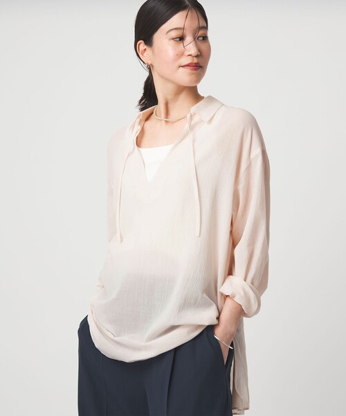 green label relaxing（グリーンレーベルリラクシング）の「【WEB限定】＜at ease＞シアー スキッパー シャツ（シャツ/ブラウス・レディース・ピンク/ダークブラウン/ナチュラル・FREE）」の8枚目の写真