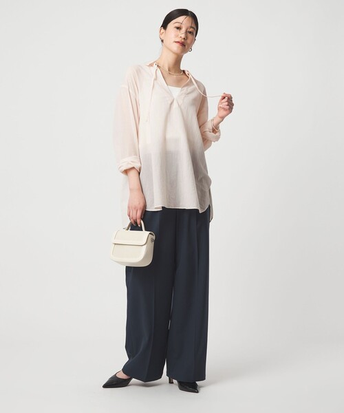 green label relaxing（グリーンレーベルリラクシング）の「【WEB限定】＜at ease＞シアー スキッパー シャツ（シャツ/ブラウス・レディース・ピンク/ダークブラウン/ナチュラル・FREE）」の10枚目の写真