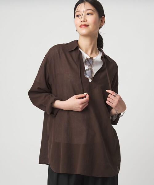 green label relaxing（グリーンレーベルリラクシング）の「【WEB限定】＜at ease＞シアー スキッパー シャツ（シャツ/ブラウス・レディース・ピンク/ダークブラウン/ナチュラル・FREE）」の12枚目の写真