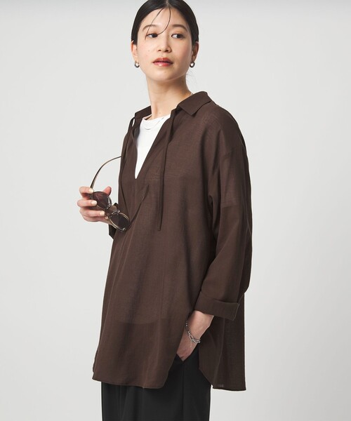 green label relaxing（グリーンレーベルリラクシング）の「【WEB限定】＜at ease＞シアー スキッパー シャツ（シャツ/ブラウス・レディース・ピンク/ダークブラウン/ナチュラル・FREE）」の13枚目の写真