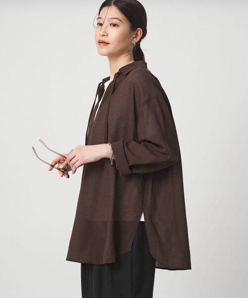green label relaxing（グリーンレーベルリラクシング）の「【WEB限定】＜at ease＞シアー スキッパー シャツ（シャツ/ブラウス・レディース・ピンク/ダークブラウン/ナチュラル・FREE）」の14枚目の写真