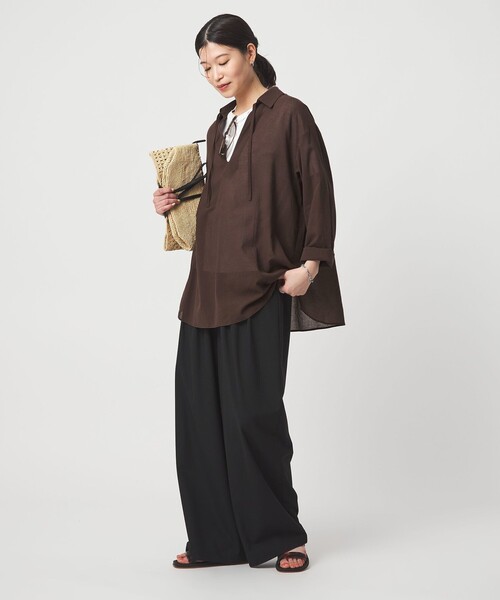 green label relaxing（グリーンレーベルリラクシング）の「【WEB限定】＜at ease＞シアー スキッパー シャツ（シャツ/ブラウス・レディース・ピンク/ダークブラウン/ナチュラル・FREE）」の16枚目の写真