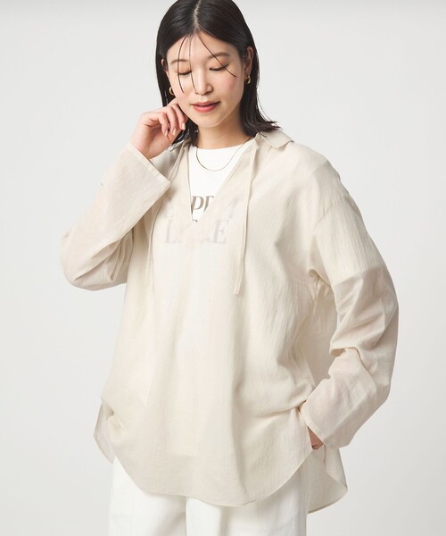 green label relaxing（グリーンレーベルリラクシング）の「【WEB限定】＜at ease＞シアー スキッパー シャツ（シャツ/ブラウス・レディース・ピンク/ダークブラウン/ナチュラル・FREE）」の17枚目の写真