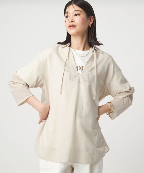 green label relaxing（グリーンレーベルリラクシング）の「【WEB限定】＜at ease＞シアー スキッパー シャツ（シャツ/ブラウス・レディース・ピンク/ダークブラウン/ナチュラル・FREE）」の18枚目の写真