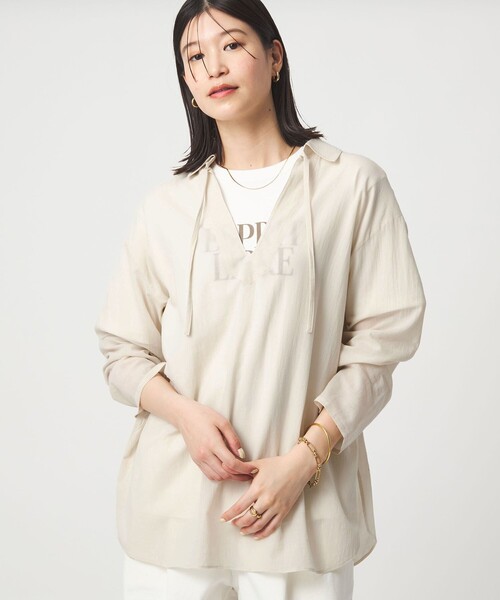 green label relaxing（グリーンレーベルリラクシング）の「【WEB限定】＜at ease＞シアー スキッパー シャツ（シャツ/ブラウス・レディース・ピンク/ダークブラウン/ナチュラル・FREE）」の19枚目の写真