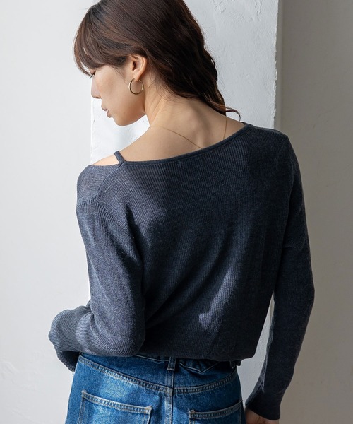 VitaFelice(ヴィータフェリーチェ)の「キャミレイヤード風ニットトップス シアーニット 重ね着風(ニット/セーター・レディース・ブラウン/ベージュ/チャコール/ブラック/アイボリー・FREE)」の11枚目の写真