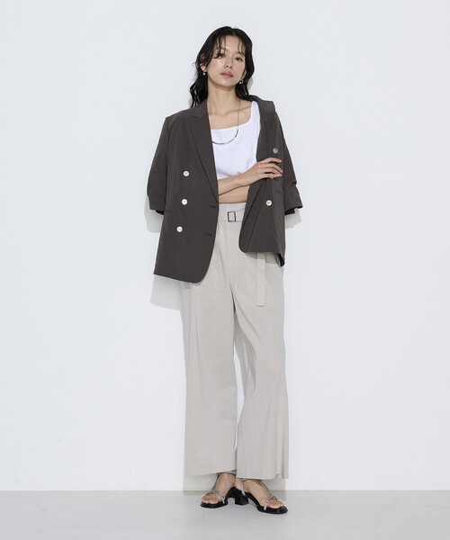 K.T KIYOKO TAKASE(キヨコタカセ)の「リネン/トリアセテートストレッチ ダブルブレストジャケット(テーラードジャケット・レディース・ブラウン/キナリ/チャコール・7号/9号/11号)」の8枚目の写真