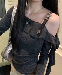 セクシー フリル袖 オフショルダー」に該当するグレー/灰色系の