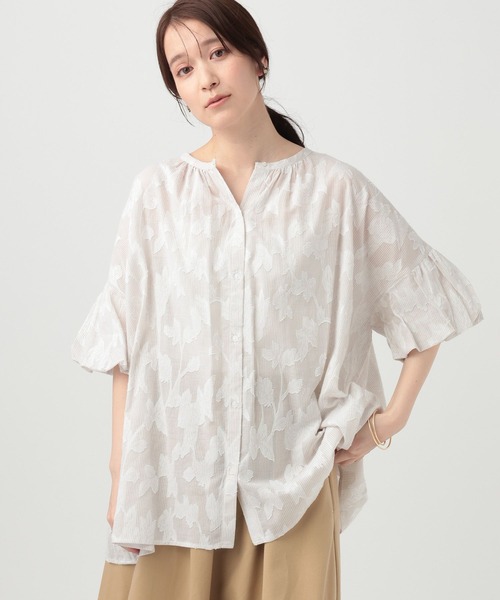 studio CLIP(スタディオクリップ)の「ダブルフロントストライプジャガードブラウス(シャツ/ブラウス・レディース・ブルー/ライトグリーン/ベージュ・FREE)」の2枚目の写真