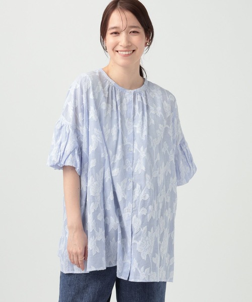 studio CLIP(スタディオクリップ)の「ダブルフロントストライプジャガードブラウス(シャツ/ブラウス・レディース・ブルー/ライトグリーン/ベージュ・FREE)」の3枚目の写真